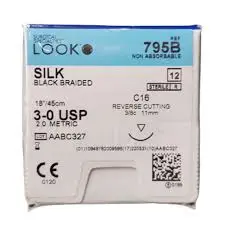 Prevalent Suture Silk Black Brided 3-0